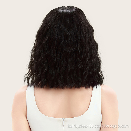 Wholesale fiber wig synthetic hair water Weave Machine Made Wigs High Quality Synthetic Hair for women With Bangs